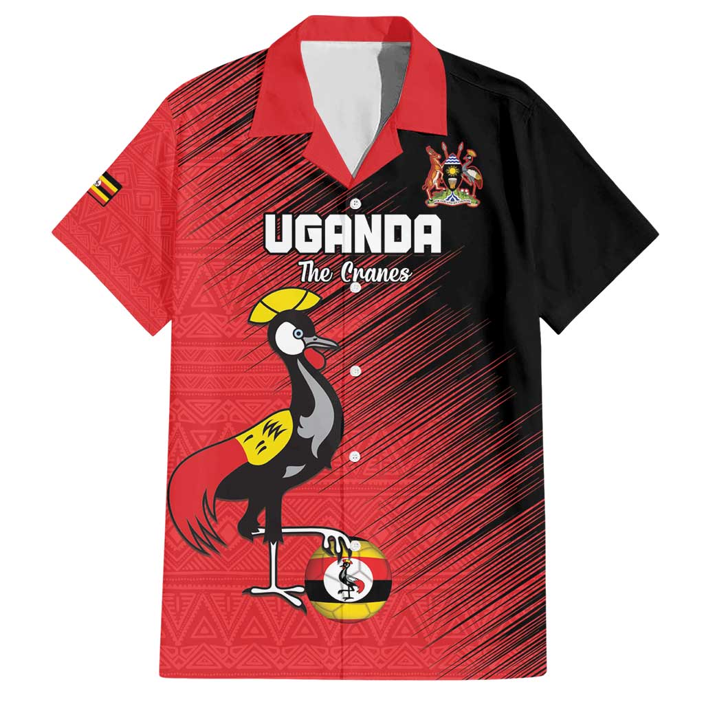 Custom Uganda Football Hawaiian Shirt Black Crowned Crane Mix Grunge Style - Red Color