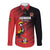 Custom Uganda Football Long Sleeve Button Shirt Black Crowned Crane Mix Grunge Style - Red Color