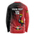 Custom Uganda Football Long Sleeve Shirt Black Crowned Crane Mix Grunge Style - Red Color