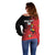 Custom Uganda Football Off Shoulder Sweater Black Crowned Crane Mix Grunge Style - Red Color