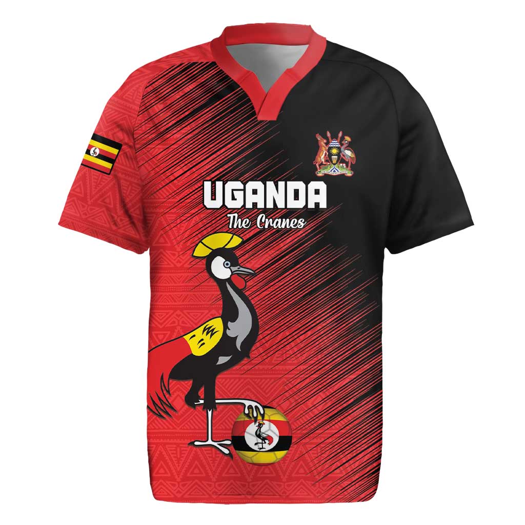 Custom Uganda Football Rugby Jersey Black Crowned Crane Mix Grunge Style - Red Color