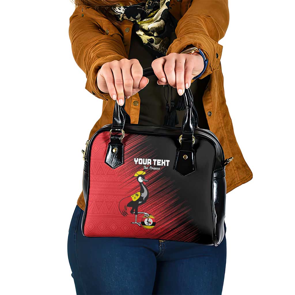 Custom Uganda Football Shoulder Handbag Black Crowned Crane Mix Grunge Style - Red Color