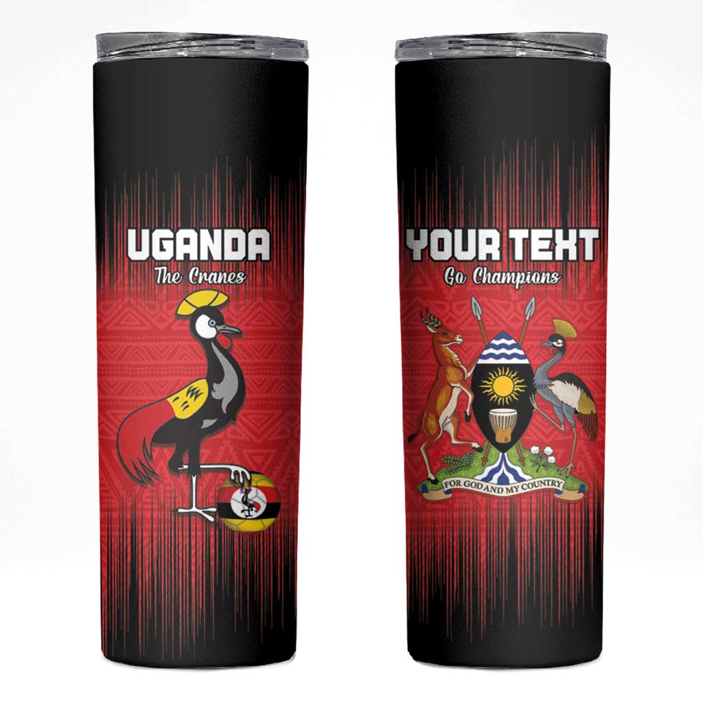 Custom Uganda Football Skinny Tumbler Black Crowned Crane Mix Grunge Style - Red Color