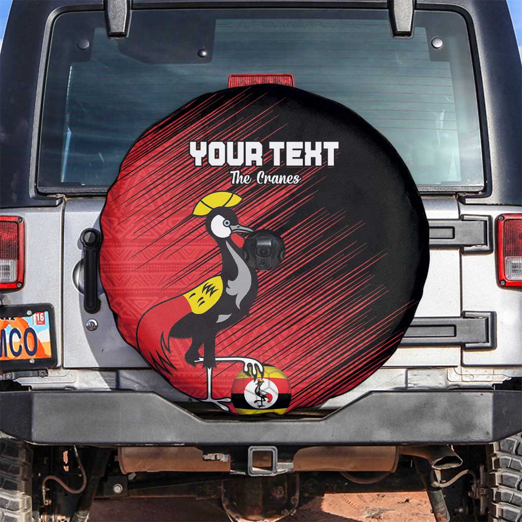 Custom Uganda Football Spare Tire Cover Black Crowned Crane Mix Grunge Style - Red Color