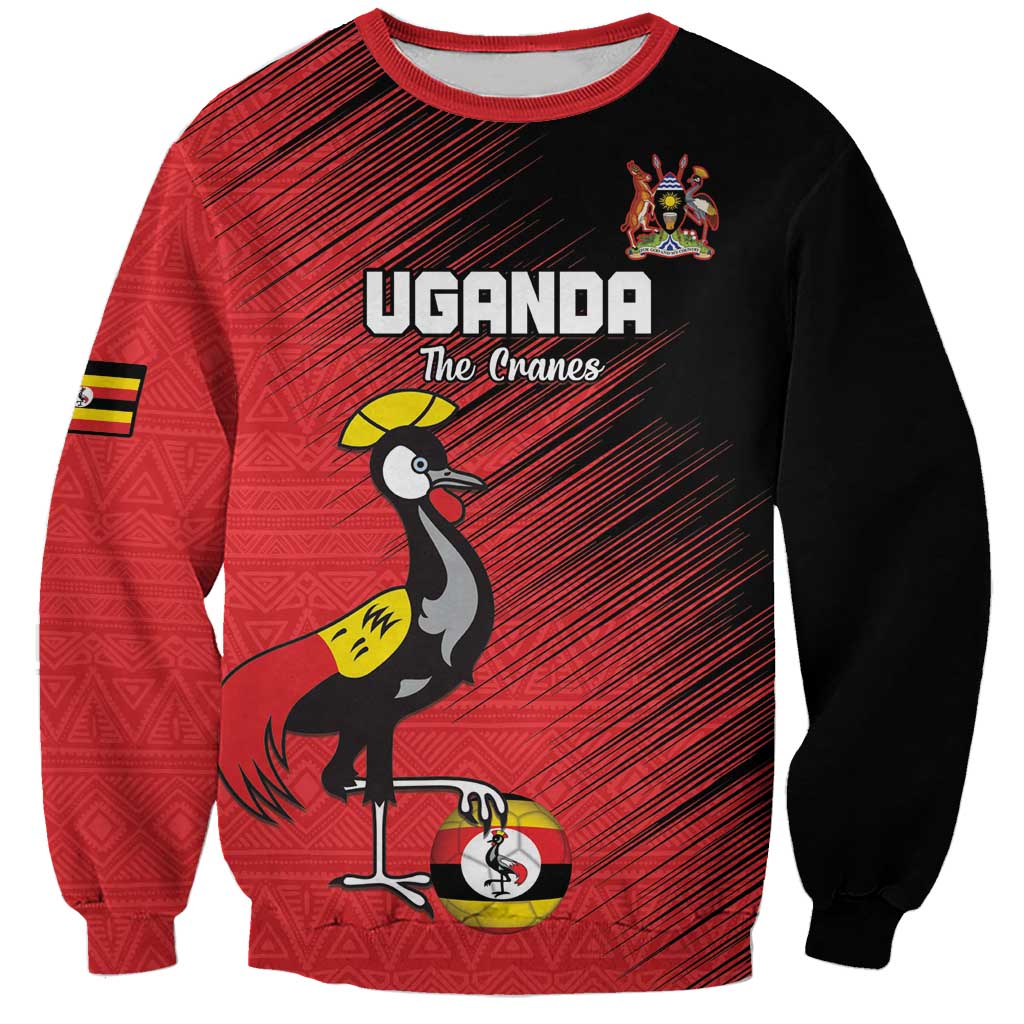 Custom Uganda Football Sweatshirt Black Crowned Crane Mix Grunge Style - Red Color