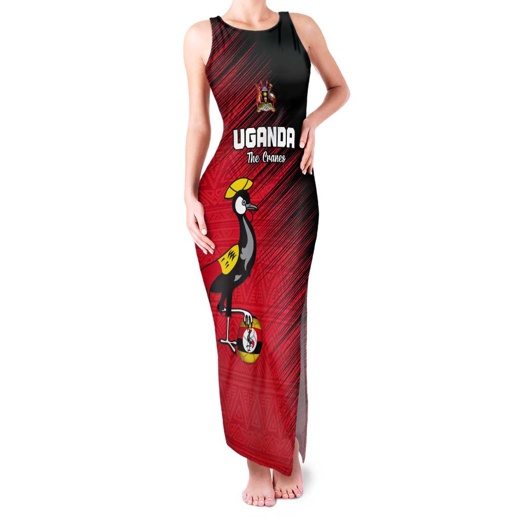 Custom Uganda Football Tank Maxi Dress Black Crowned Crane Mix Grunge Style - Red Color