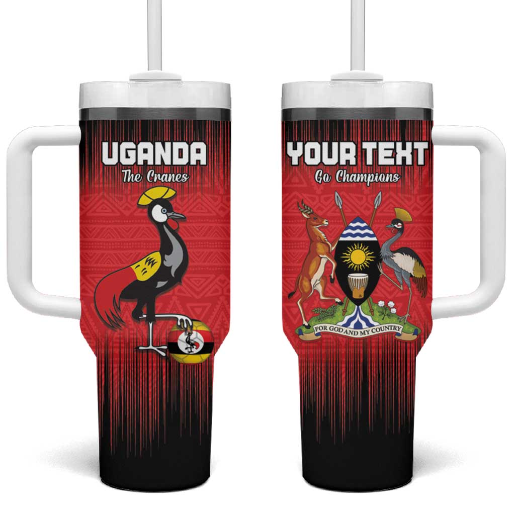 Custom Uganda Football Tumbler With Handle Black Crowned Crane Mix Grunge Style - Red Color