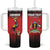 Custom Uganda Football Tumbler With Handle Black Crowned Crane Mix Grunge Style - Red Color