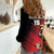 Custom Uganda Football Women Casual Shirt Black Crowned Crane Mix Grunge Style - Red Color