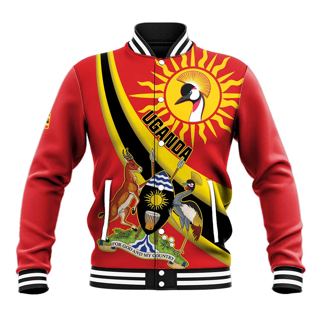 Personalized Uganda Baseball Jacket Black Crowned Crane With Coat Of Arms