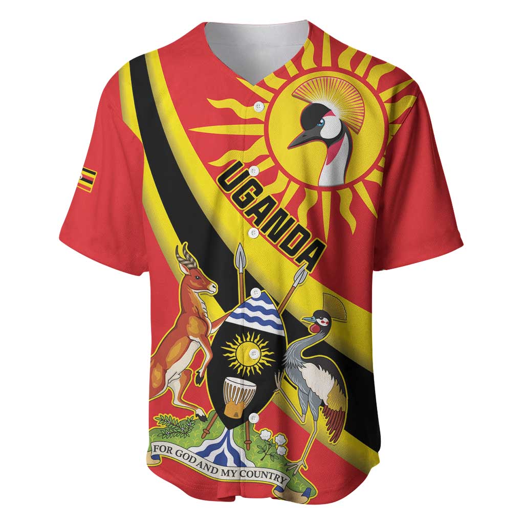 Personalized Uganda Baseball Jersey Black Crowned Crane With Coat Of Arms