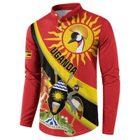 Personalized Uganda Button Sweatshirt Black Crowned Crane With Coat Of Arms