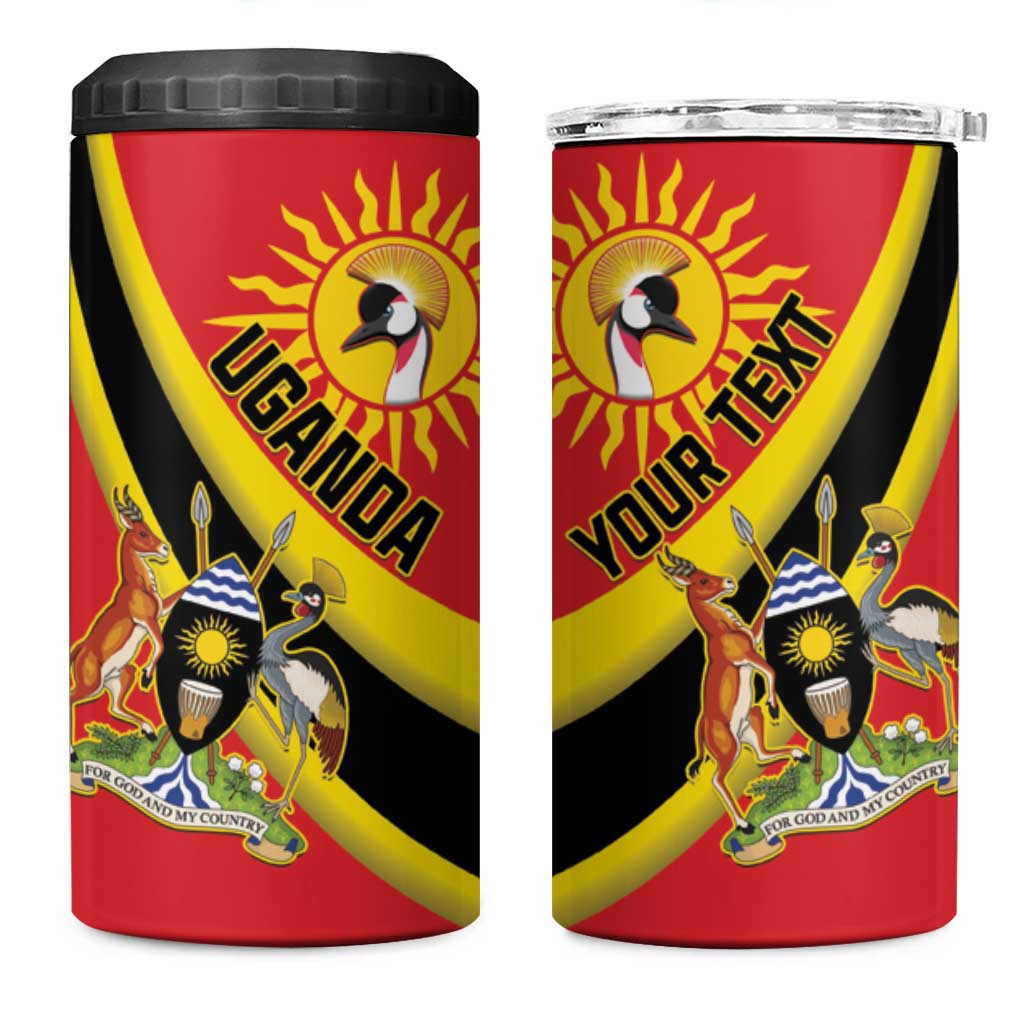 Personalised Uganda 4 in 1 Can Cooler Tumbler Black Crowned Crane With Coat Of Arms