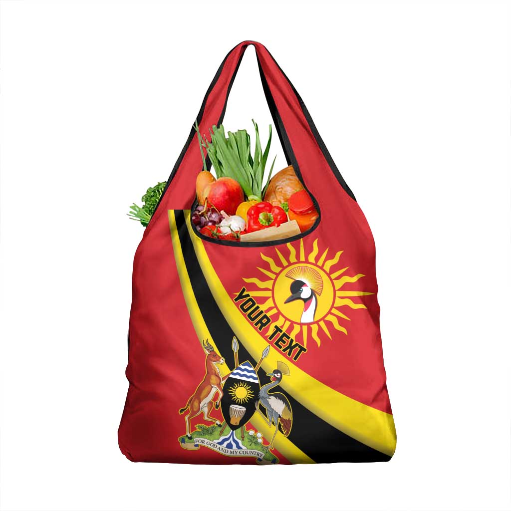 Personalized Uganda Grocery Bag Black Crowned Crane With Coat Of Arms