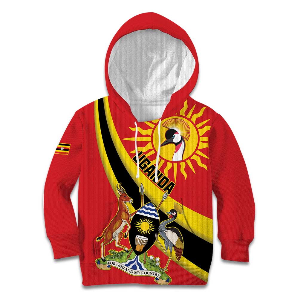 Personalized Uganda Kid Hoodie Black Crowned Crane With Coat Of Arms