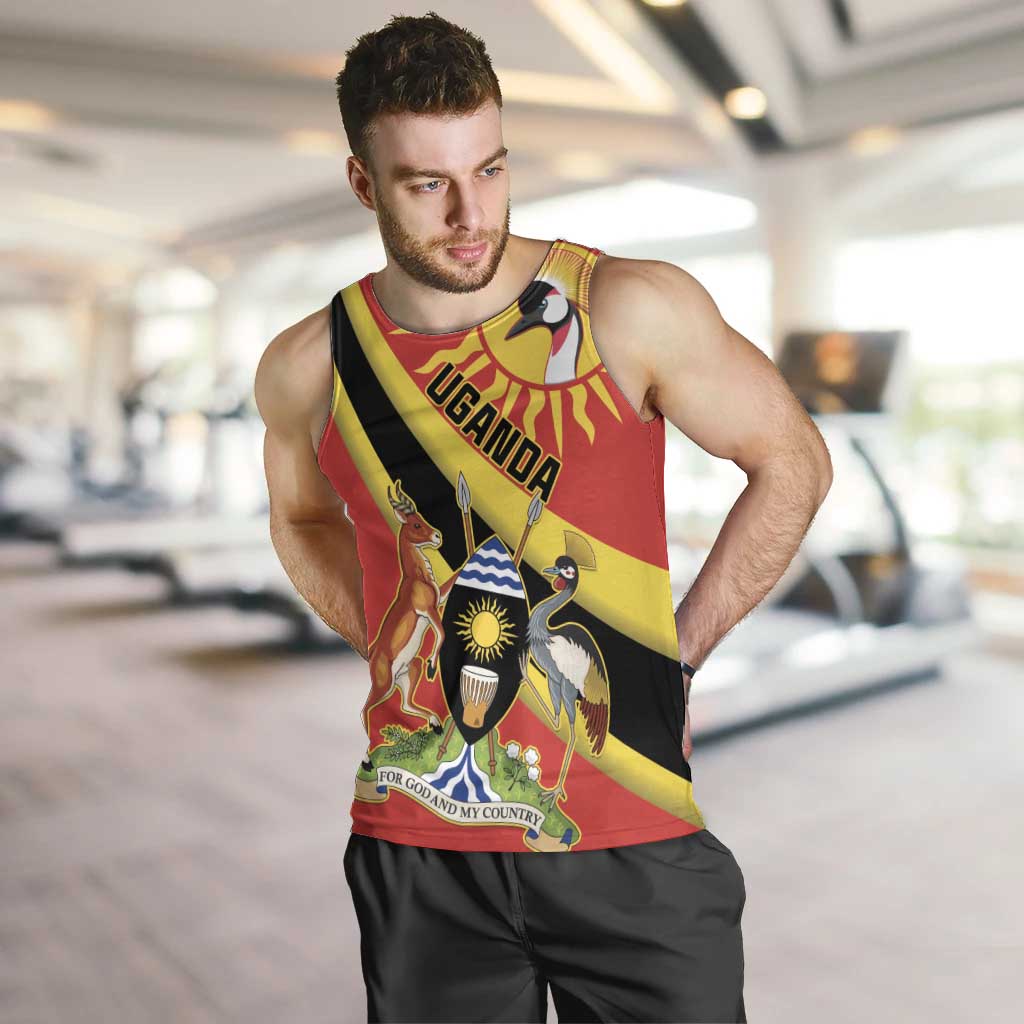 Personalized Uganda Men Tank Top Black Crowned Crane With Coat Of Arms