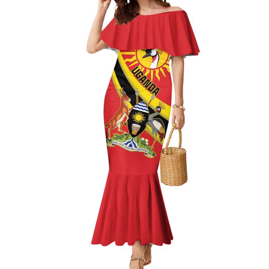 Personalized Uganda Mermaid Dress Black Crowned Crane With Coat Of Arms