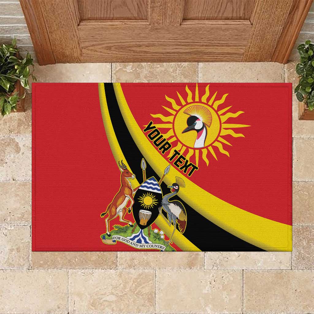 Personalized Uganda Rubber Doormat Black Crowned Crane With Coat Of Arms