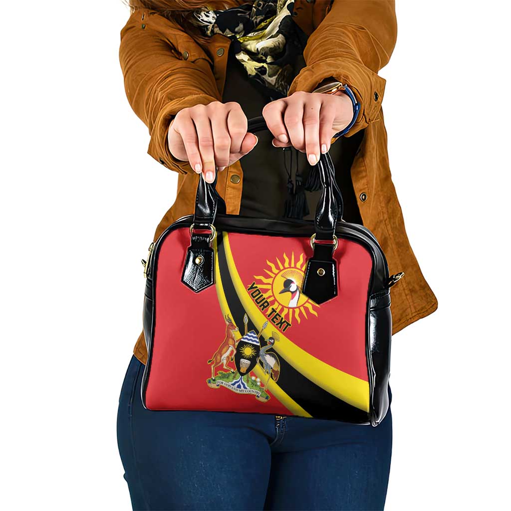 Personalized Uganda Shoulder Handbag Black Crowned Crane With Coat Of Arms