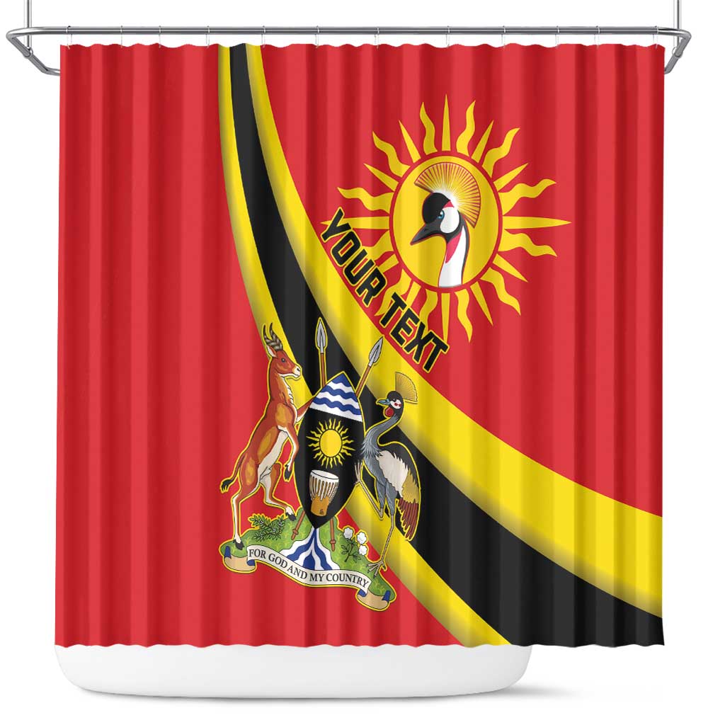 Personalized Uganda Shower Curtain Black Crowned Crane With Coat Of Arms