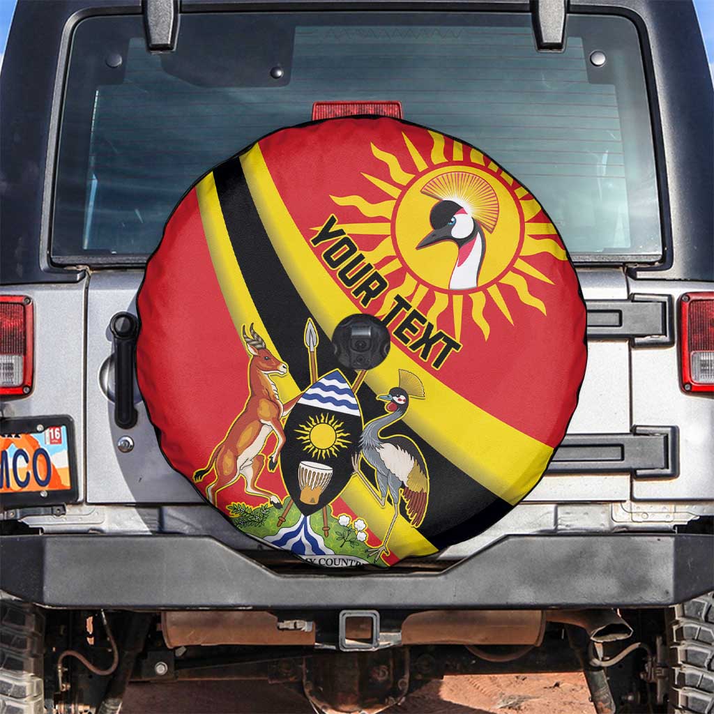 Personalized Uganda Spare Tire Cover Black Crowned Crane With Coat Of Arms