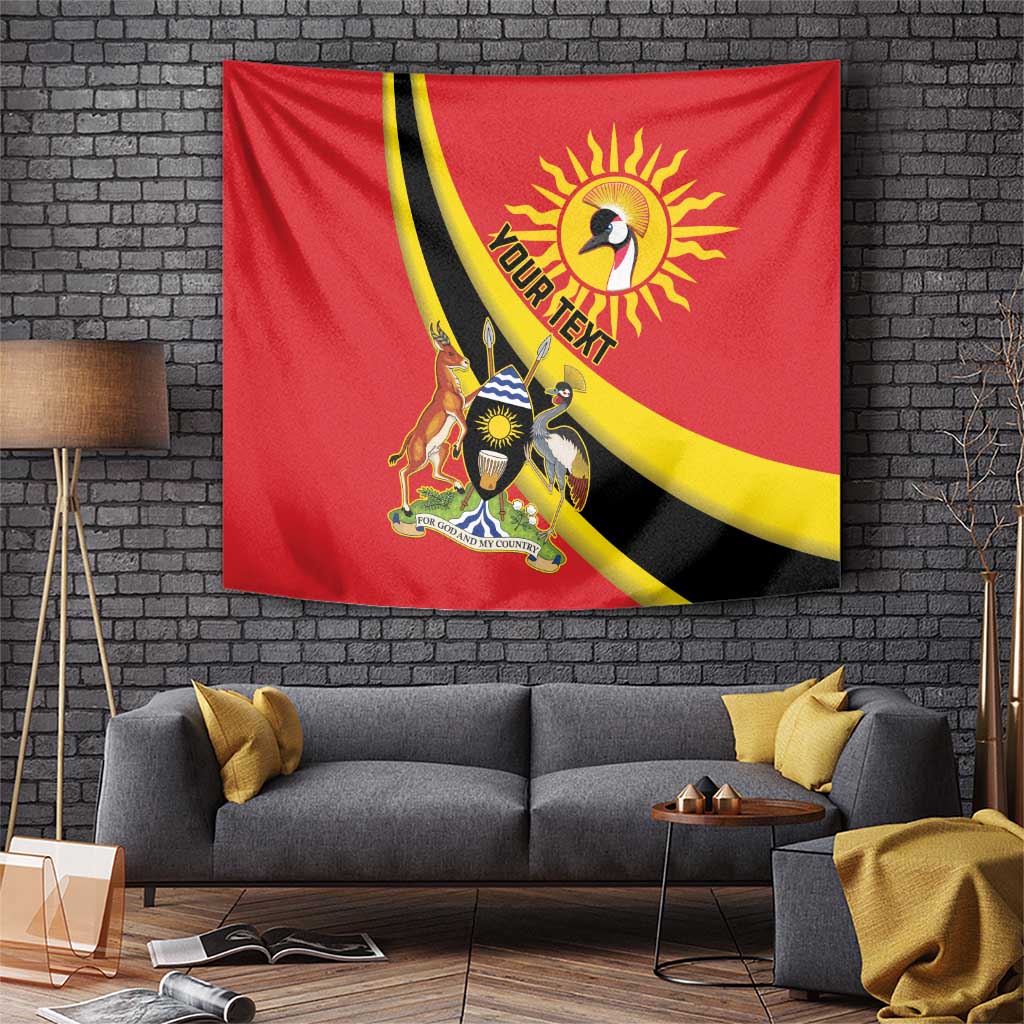 Personalized Uganda Tapestry Black Crowned Crane With Coat Of Arms