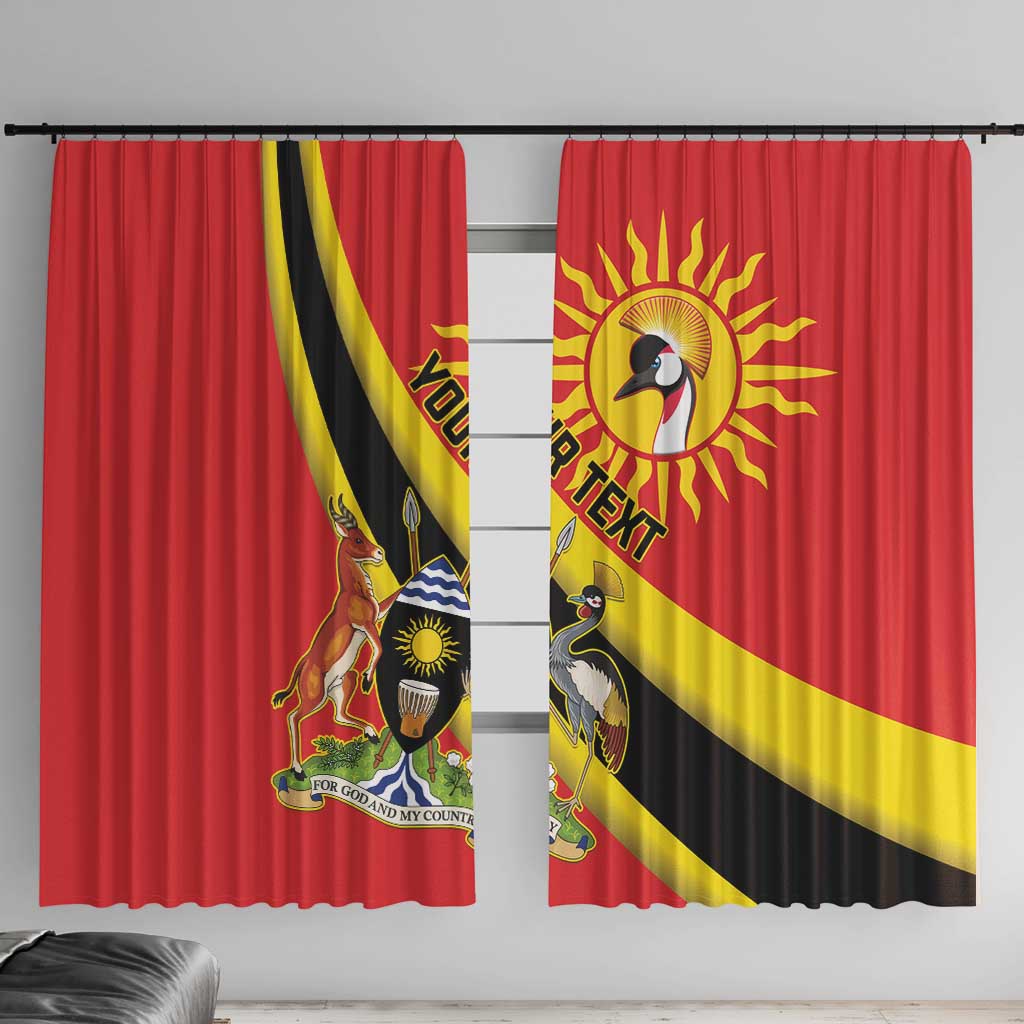 Personalized Uganda Window Curtain Black Crowned Crane With Coat Of Arms