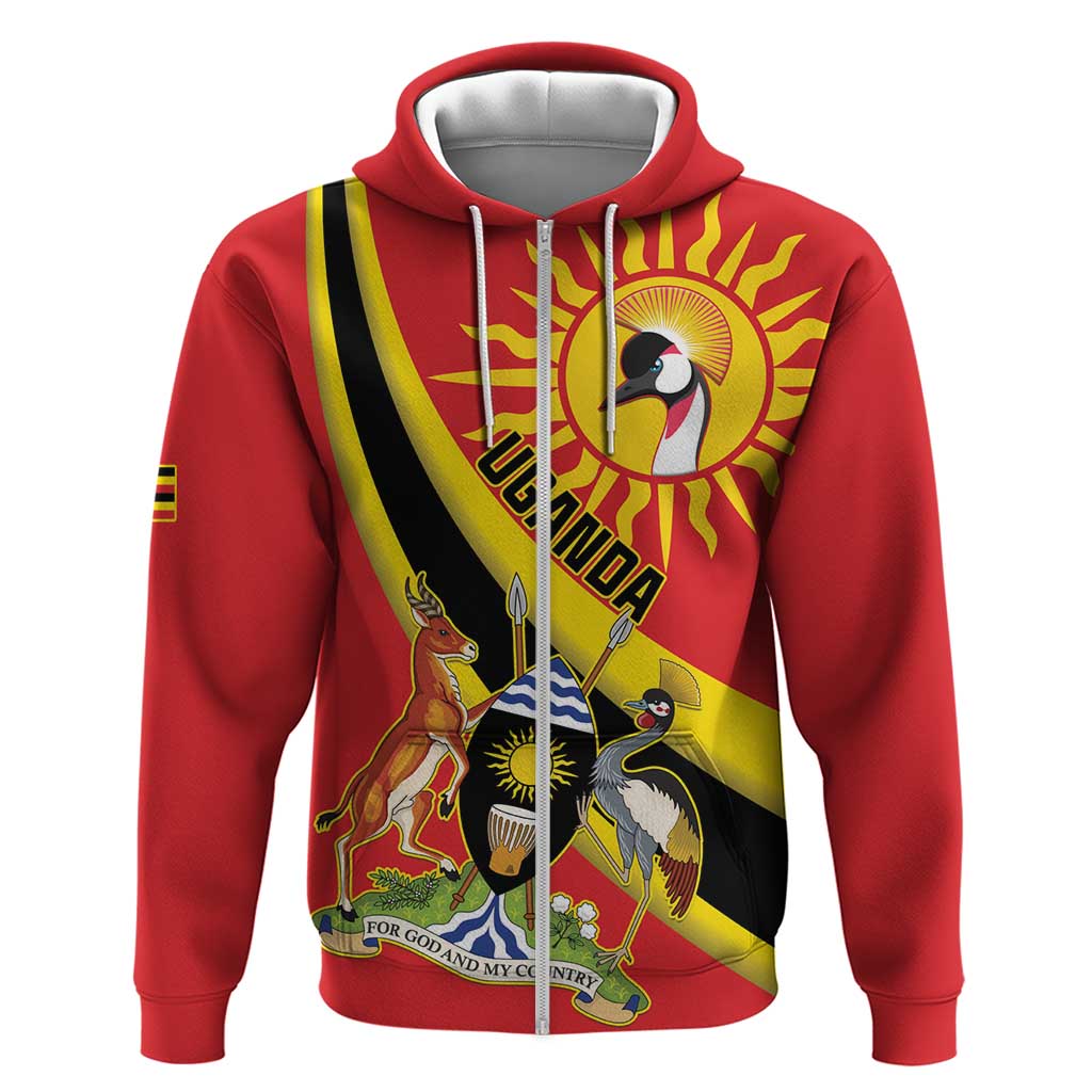 Personalized Uganda Zip Hoodie Black Crowned Crane With Coat Of Arms