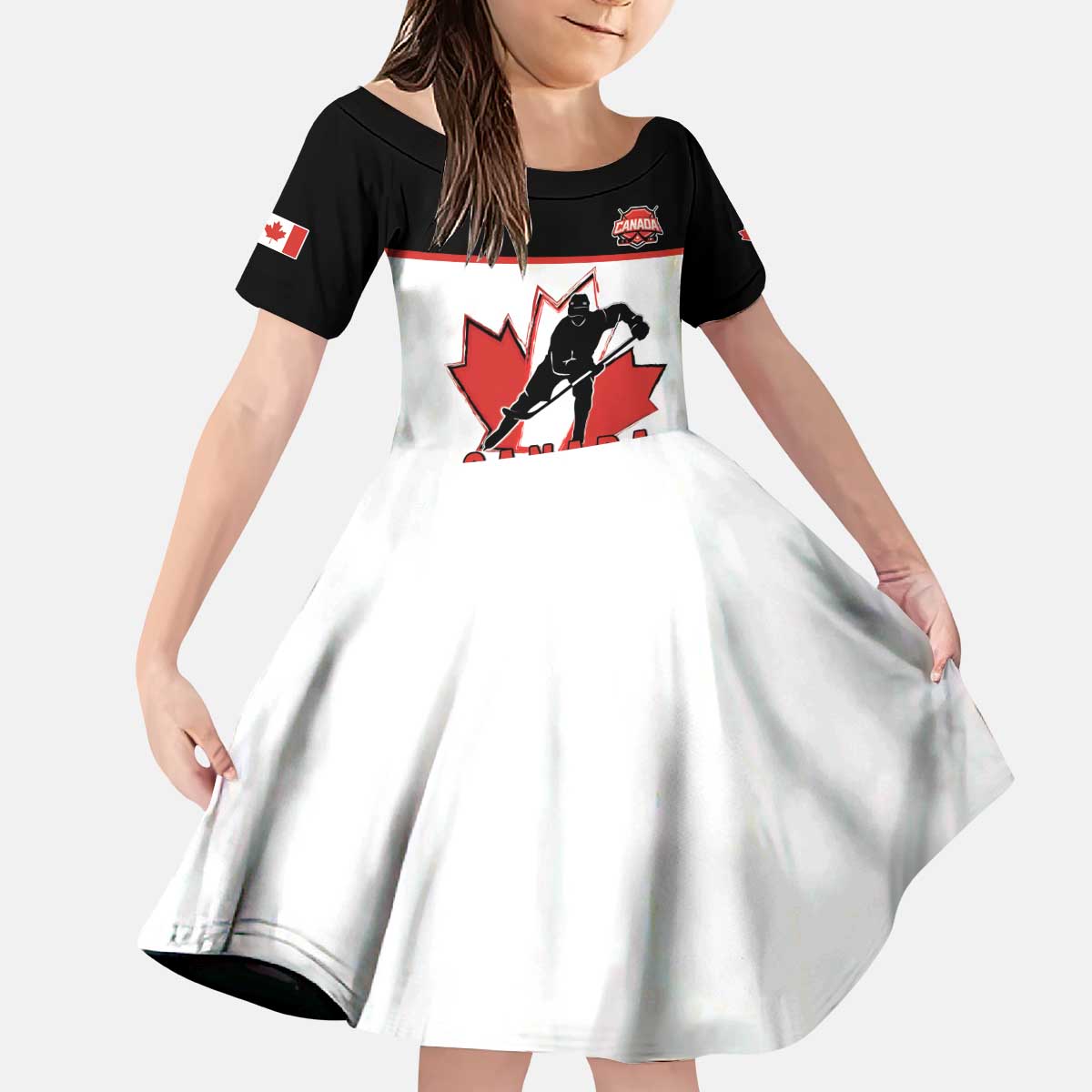 Custom Canada Ice Hockey Kid Short Sleeve Dress Go Team Canada