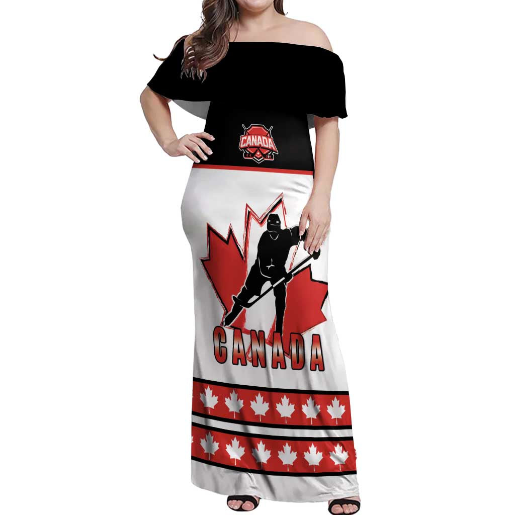 Custom Canada Ice Hockey Off Shoulder Maxi Dress Go Team Canada