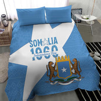 Blue and white Somalia Independence Day duvet and pillows with central coat-of-arms