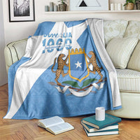 Somalia Independence Day blanket coat, blue and white with coat of arms emblem