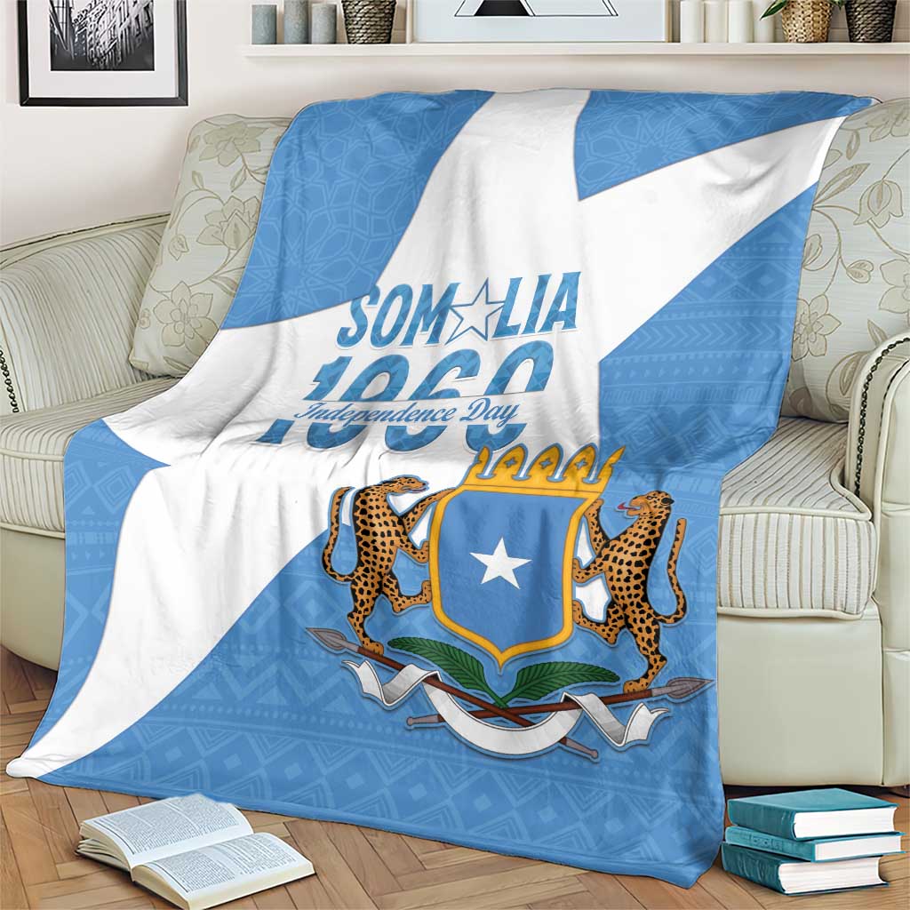 Somalia Independence Day blanket coat, blue-and-white flag design with lions and shield