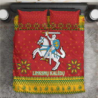 Christmas bedding set with red and yellow duvet, coat-of-arms knight on horse, 2 pillowcases