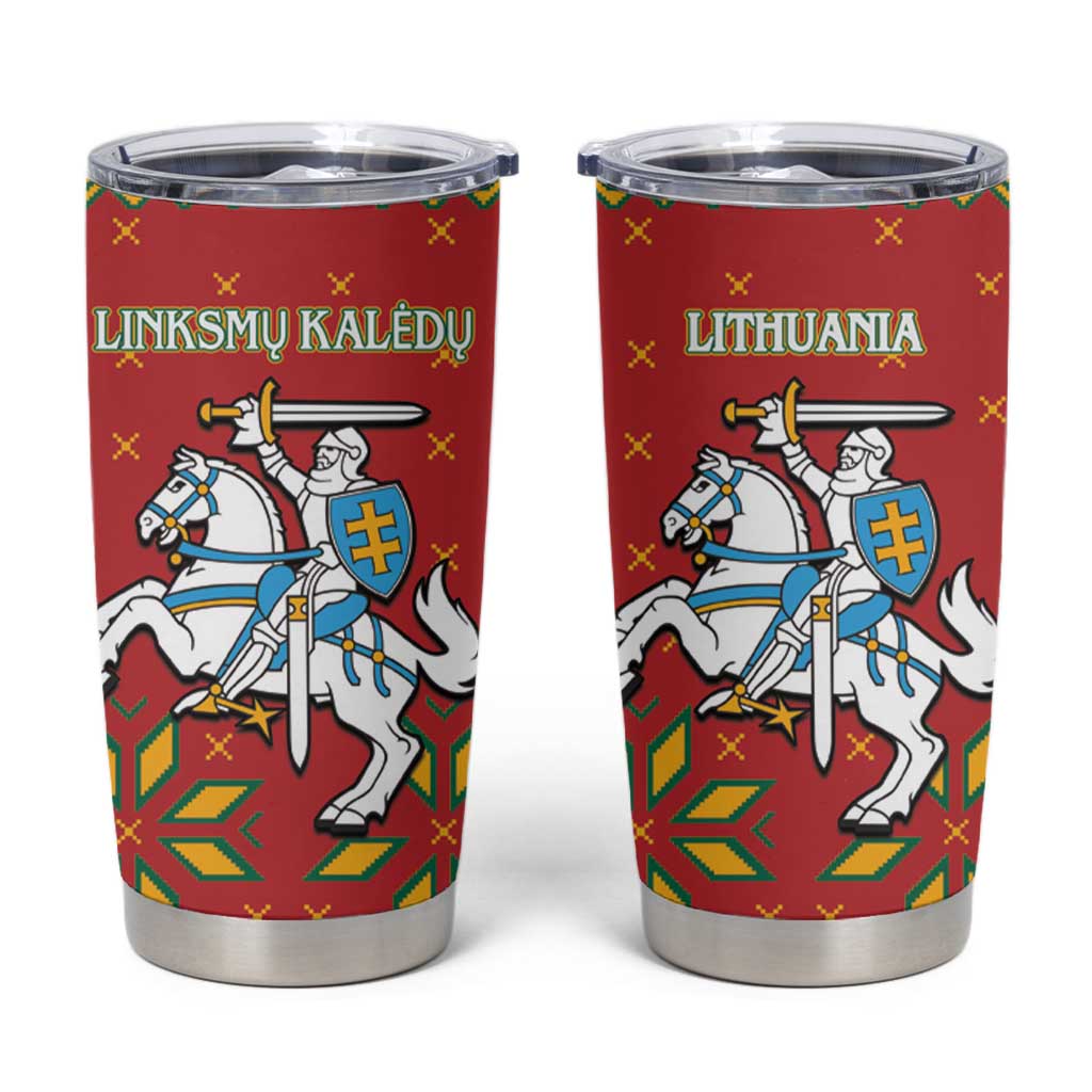 Lithuania Christmas Tumbler Cup Coat Of Arms Linksmu Kaledu - Wonder Print Shop