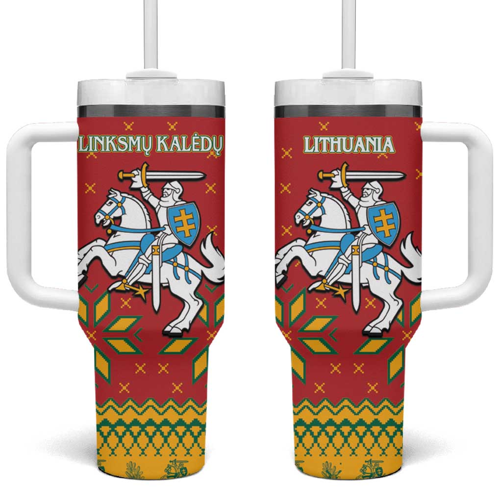 Lithuania Christmas Tumbler With Handle Coat Of Arms Linksmu Kaledu - Wonder Print Shop