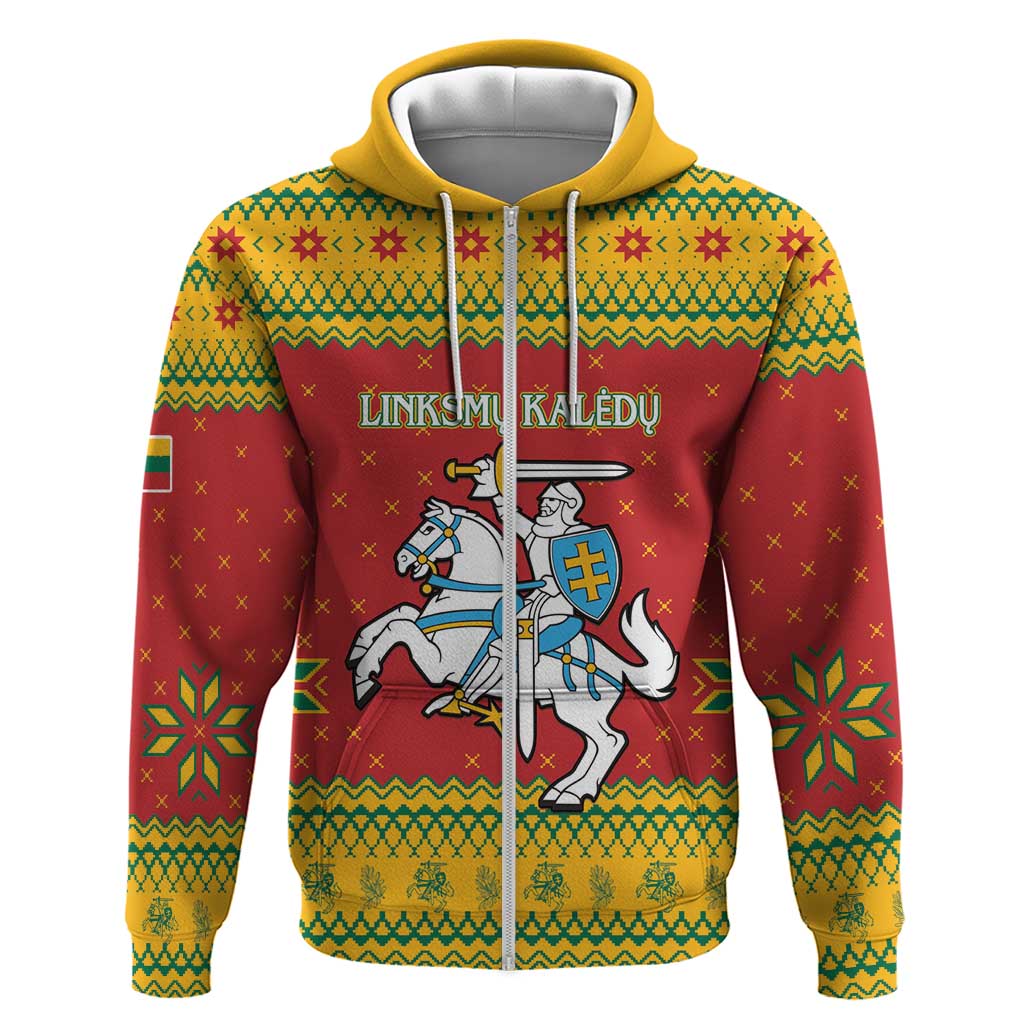 Lithuania Christmas Zip Hoodie Coat Of Arms Linksmu Kaledu - Wonder Print Shop