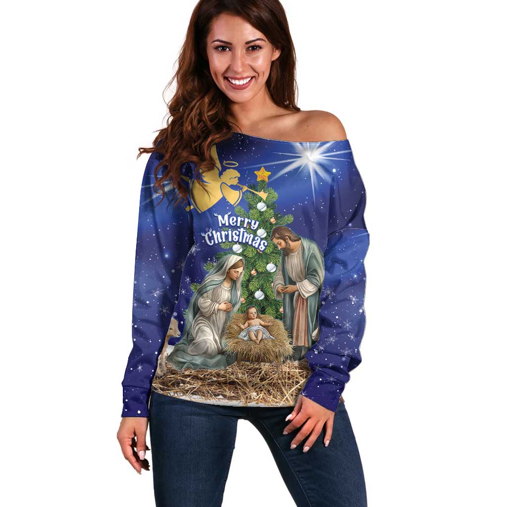 Lithuania Christmas Off Shoulder Sweater Chistmas Begin With Christ - Wonder Print Shop