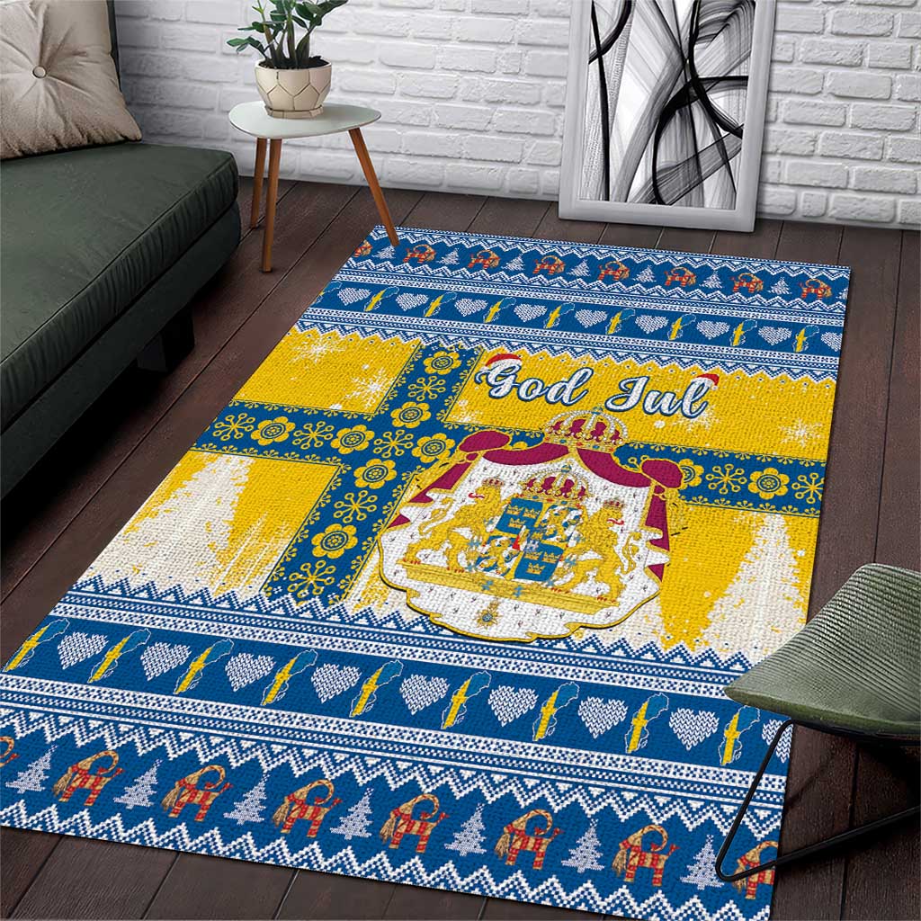 Sweden Christmas Area Rug Coat Of Arms - Scandinavian Pattern - Wonder Print Shop