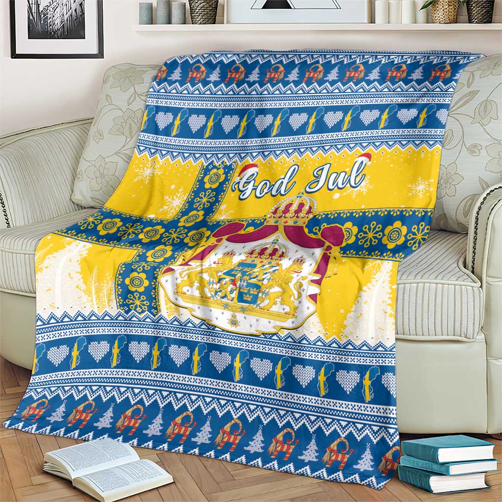Scandinavian Christmas blanket featuring “God Jul” lettering and Nordic decorative borders