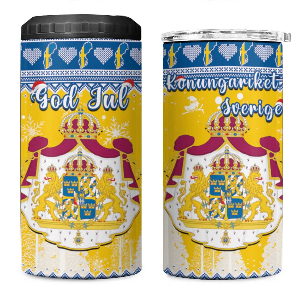 Sweden Christmas 4 in 1 Can Cooler Tumbler Coat Of Arms - Scandinavian Pattern - Wonder Print Shop