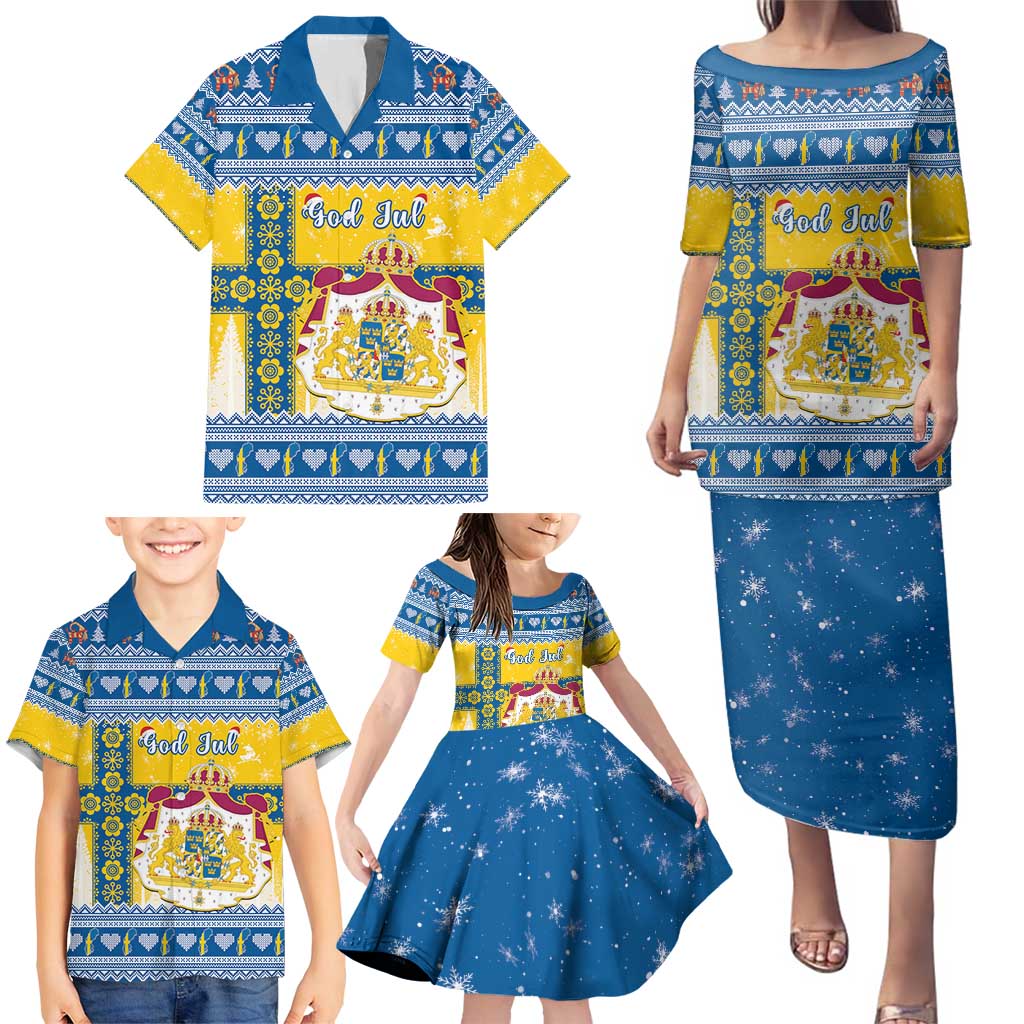 Sweden Christmas Family Matching Puletasi and Hawaiian Shirt Coat Of Arms - Scandinavian Pattern - Wonder Print Shop