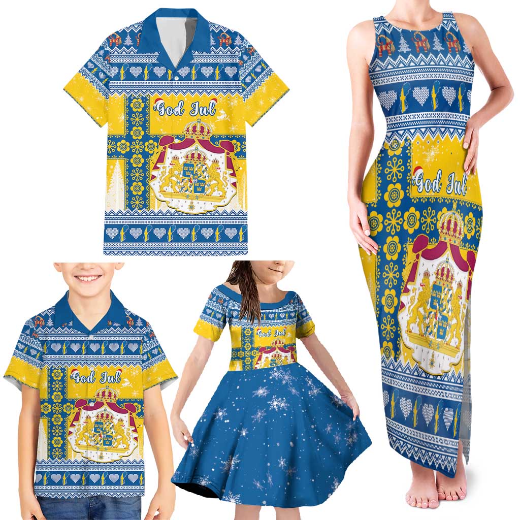 Sweden Christmas Family Matching Tank Maxi Dress and Hawaiian Shirt Coat Of Arms - Scandinavian Pattern - Wonder Print Shop