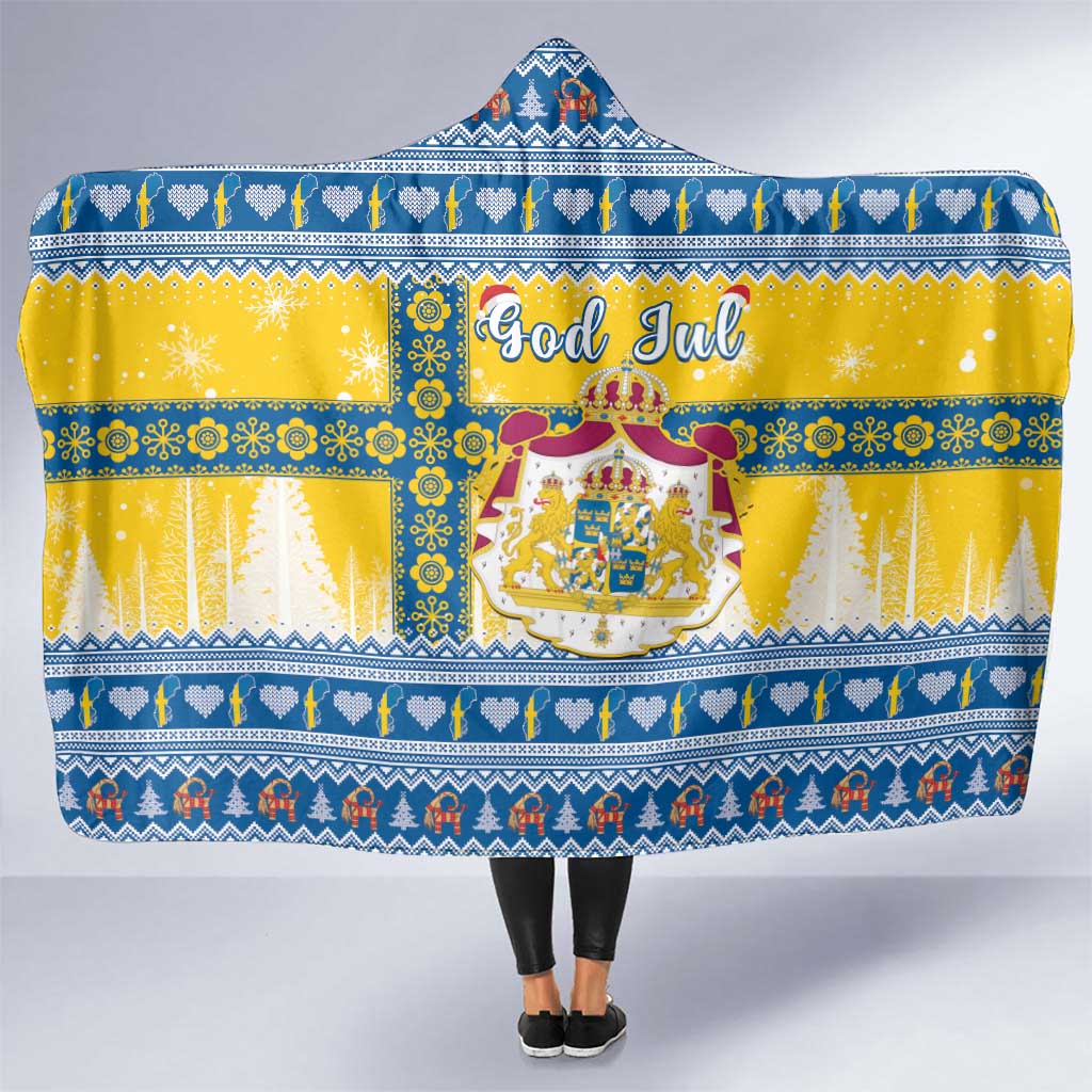 Sweden Christmas Hooded Blanket Coat Of Arms - Scandinavian Pattern