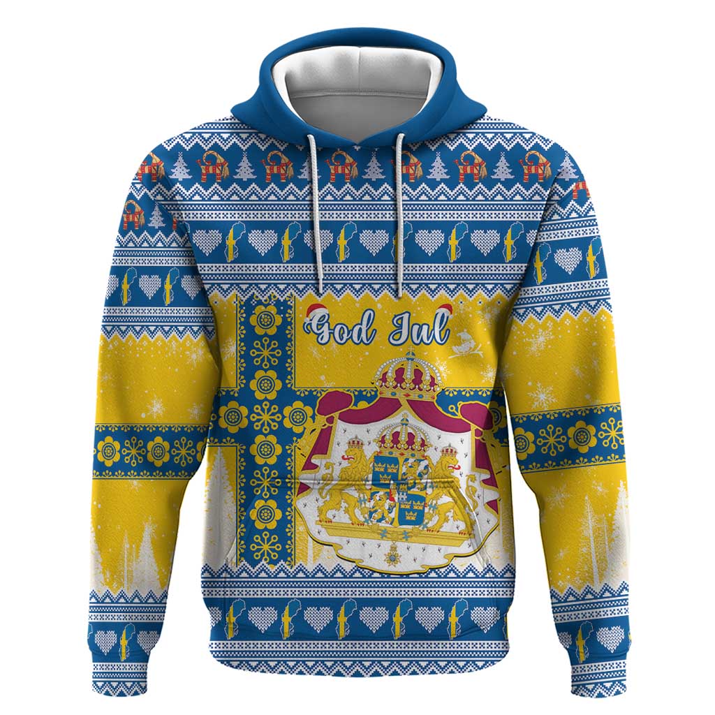 Sweden Christmas Hoodie Coat Of Arms - Scandinavian Pattern - Wonder Print Shop