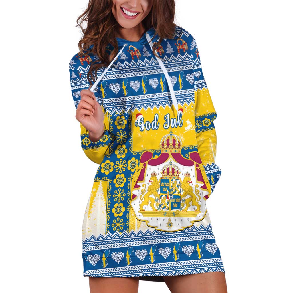 Sweden Christmas Hoodie Dress Coat Of Arms - Scandinavian Pattern - Wonder Print Shop