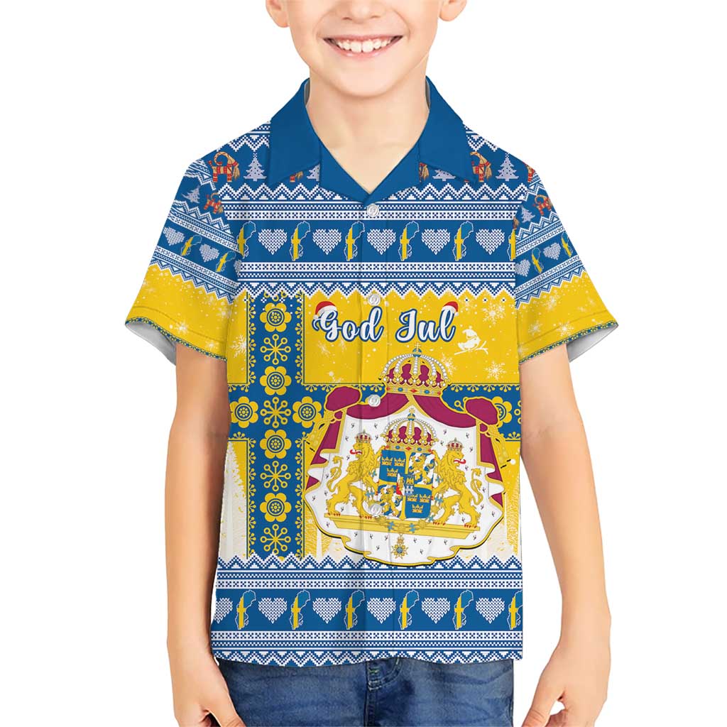 Sweden Christmas Kid Hawaiian Shirt Coat Of Arms - Scandinavian Pattern - Wonder Print Shop