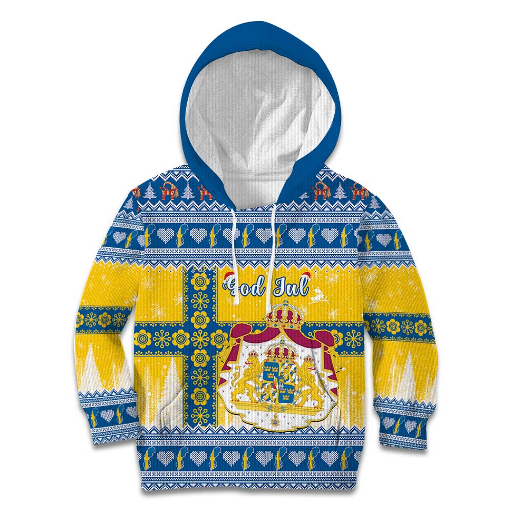 Sweden Christmas Kid Hoodie Coat Of Arms - Scandinavian Pattern - Wonder Print Shop