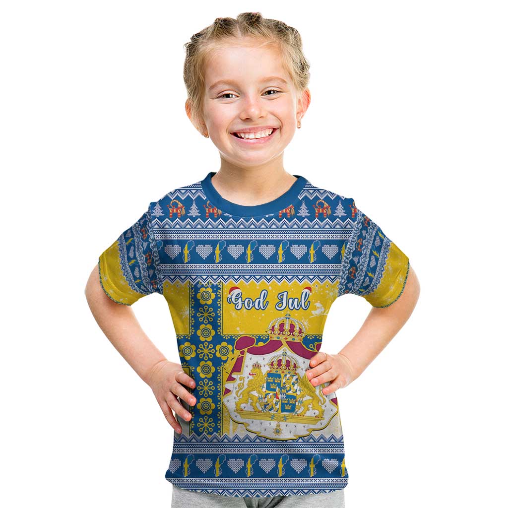 Sweden Christmas Kid T Shirt Coat Of Arms - Scandinavian Pattern - Wonder Print Shop