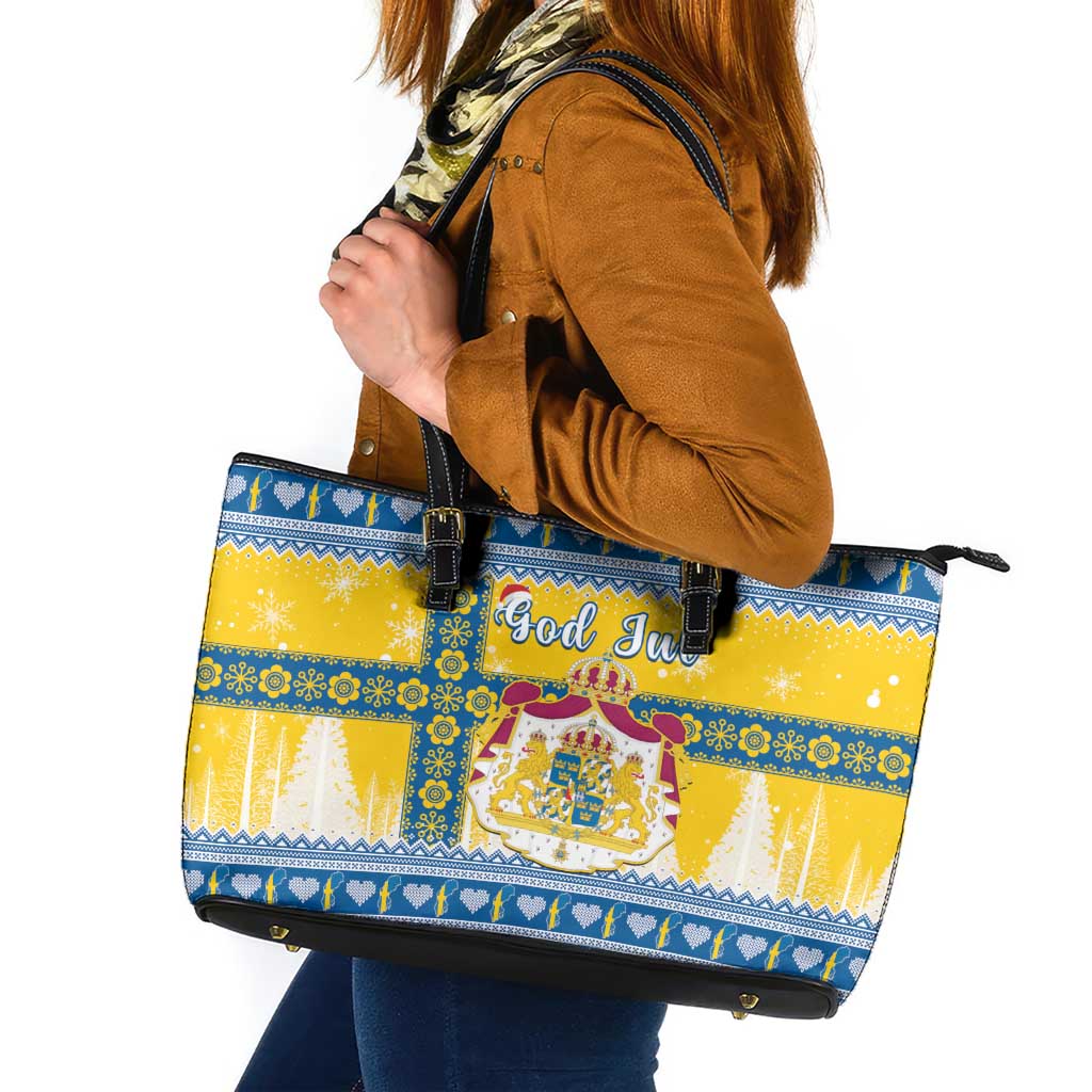 Sweden Christmas Leather Tote Bag Coat Of Arms - Scandinavian Pattern - Wonder Print Shop